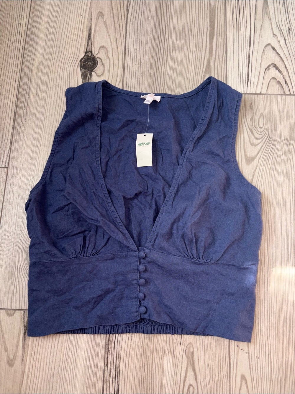 NWT Aerie Sleeveless Linen Tank Top Blue Size Small